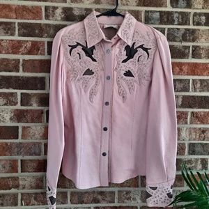 Vintage Kippys Leather Jacket Pink Shirt Swarovski crystal M Barbie Vintage